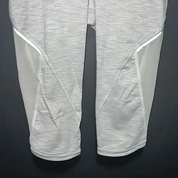 Lululemon Run With The Sun Crop Womens Leggings 8 Gray White Stripe Mesh - Picture 3 of 9